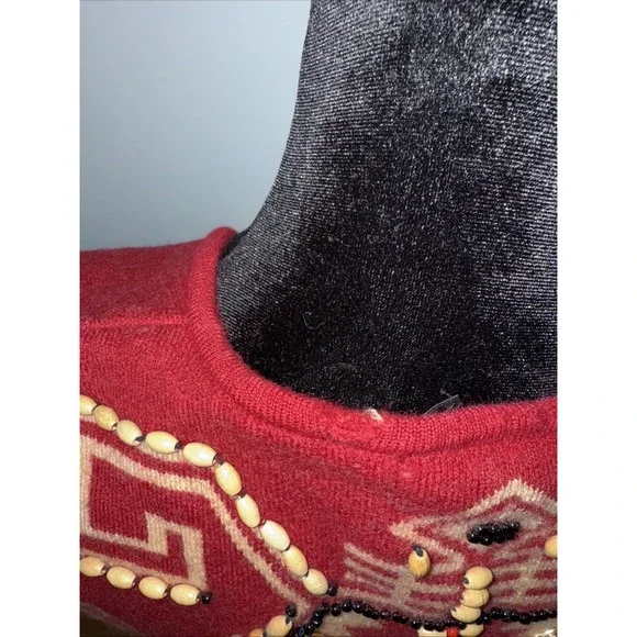 Andrea Jovine Wool Beaded Sweater Top‎ Shirt Vest Small Vintage Red - Picture 4 of 12